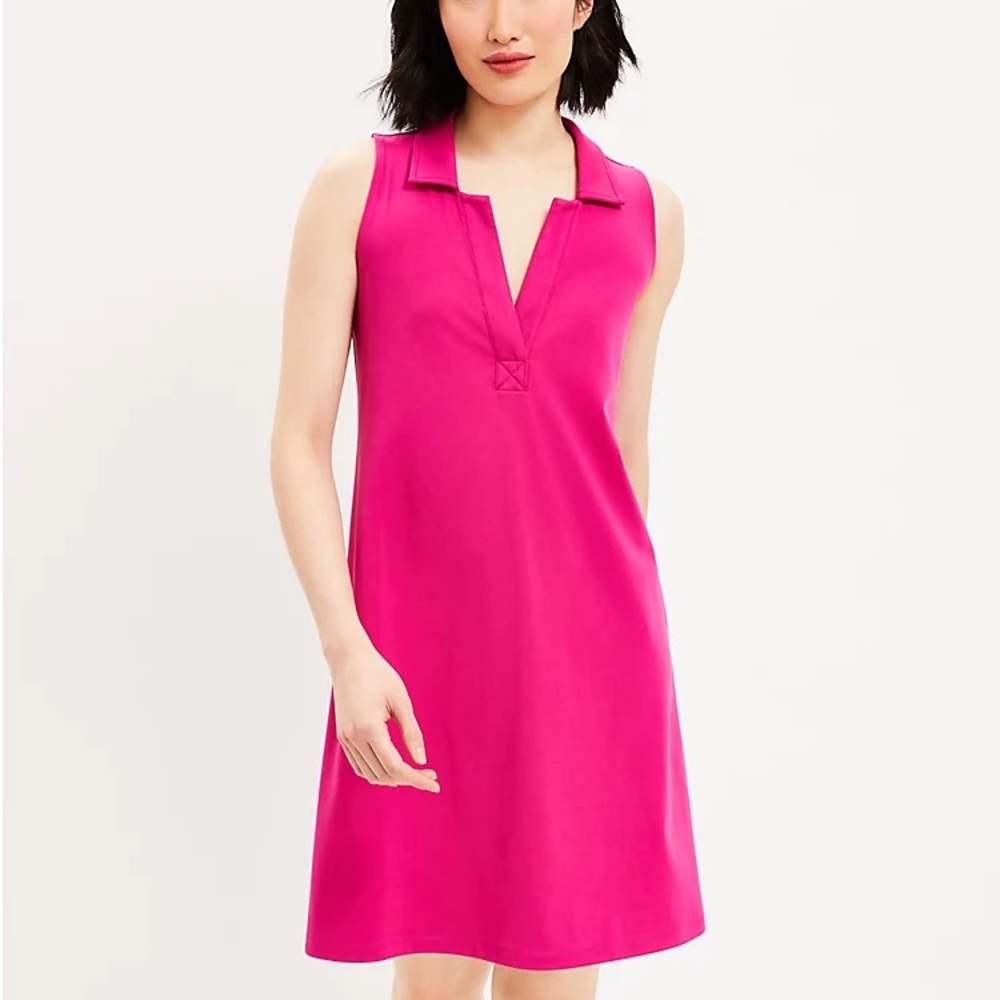 Lou & Grey Luvstretch Sleeveless Split Neck Dress Magenta Fuchsia Large Tennis